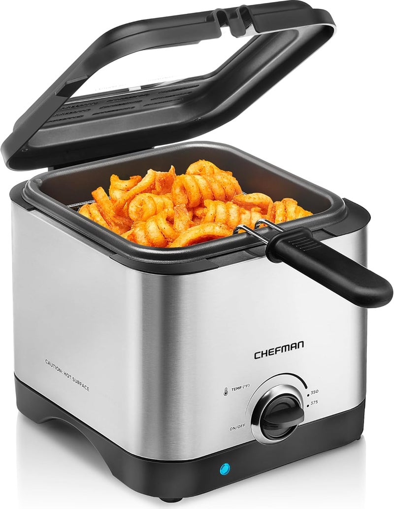Chefman Fry Guy, The Most Compact & Convenient To Deep Fry Comfort Food, Restaurant-Style Basket With A 1.6-Quart Capacity, Easy-View Window & Adjustable Temp Control, Stainless - 1.5 Liter - Image 1